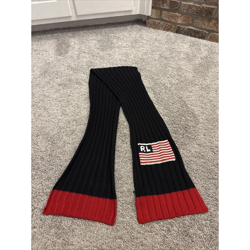 Polo Jeans Co Ralph Lauren SCARF Cable Knit Wool Blend RL Flag Preppy 90s ~ 64"